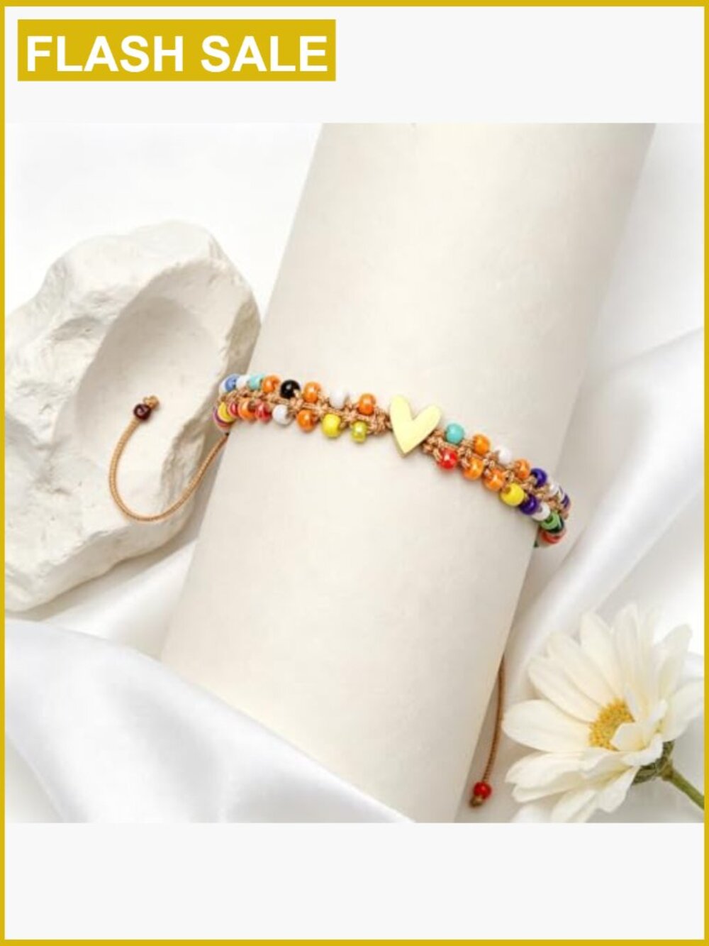Double Layer Seed Bead Bracelet with Heart Charm, Handmade Boho Stackable - Picture 5 of 6